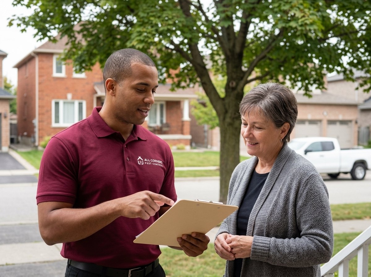 An All Corners technician walking a homeowner through the plan